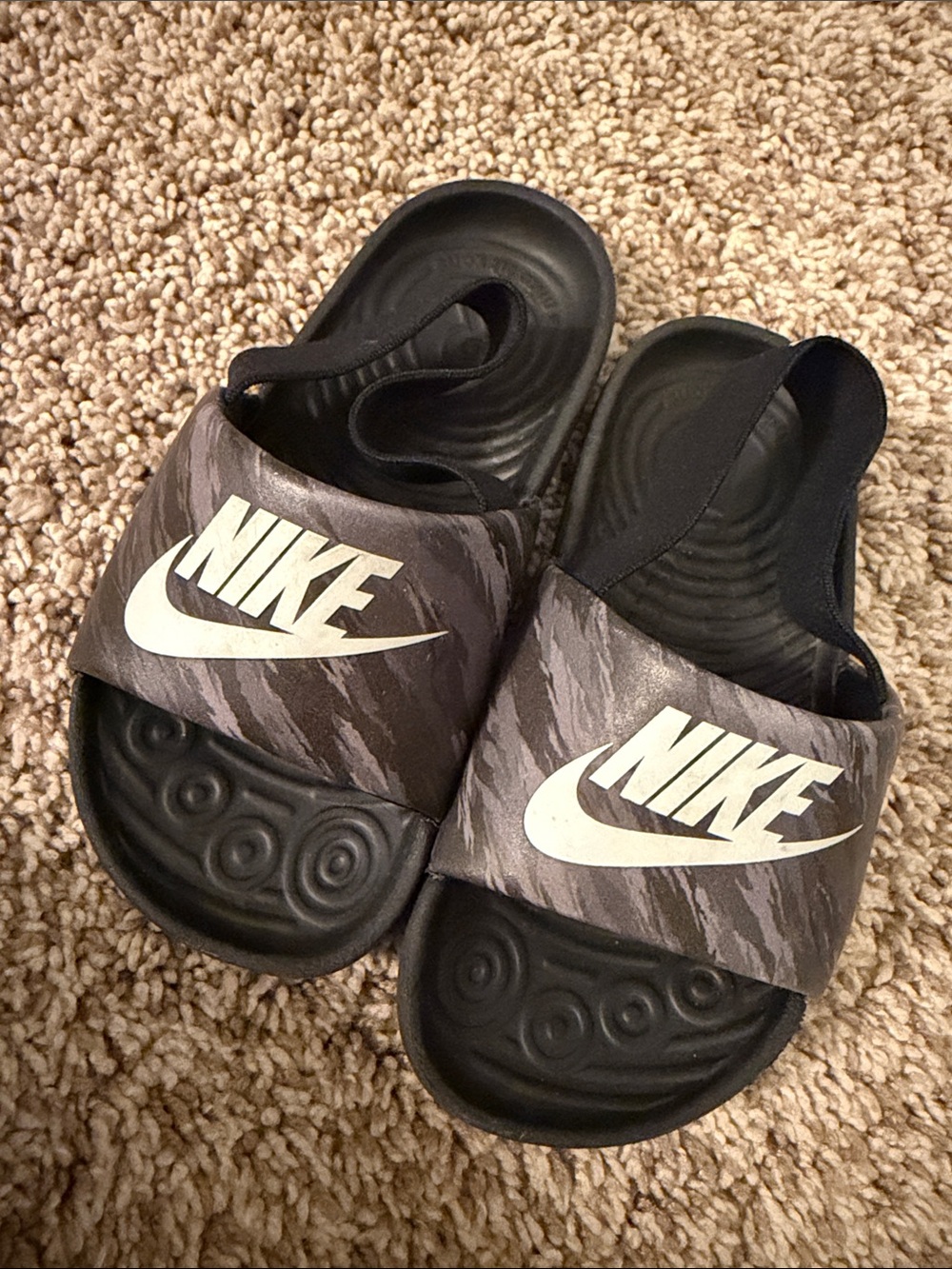 Nike Kids Black and Gray Camouflage Slide Sandals